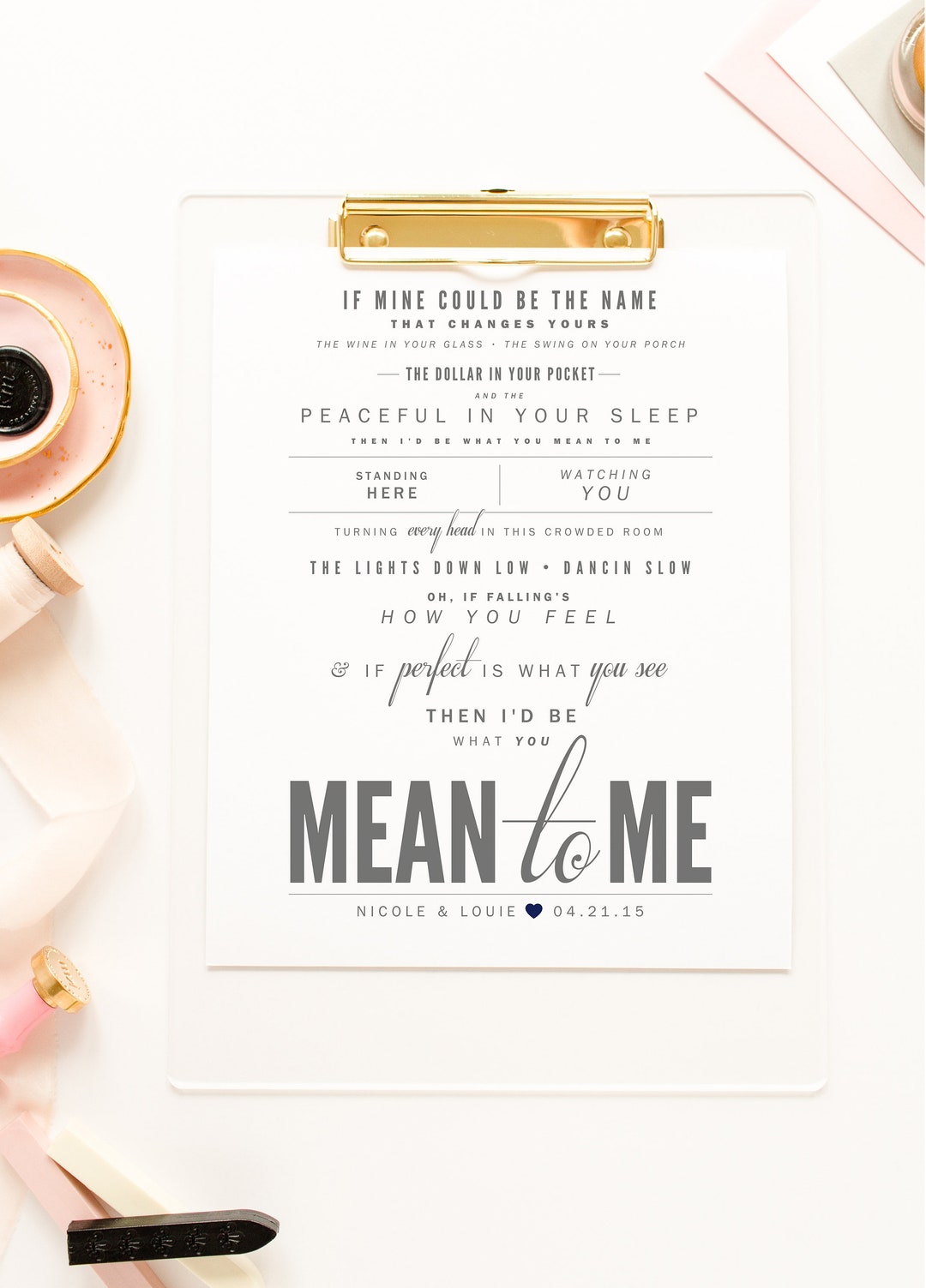 Brett Eldredge Song mean to Me Valentine's Day Gift, Wedding Gift Idea