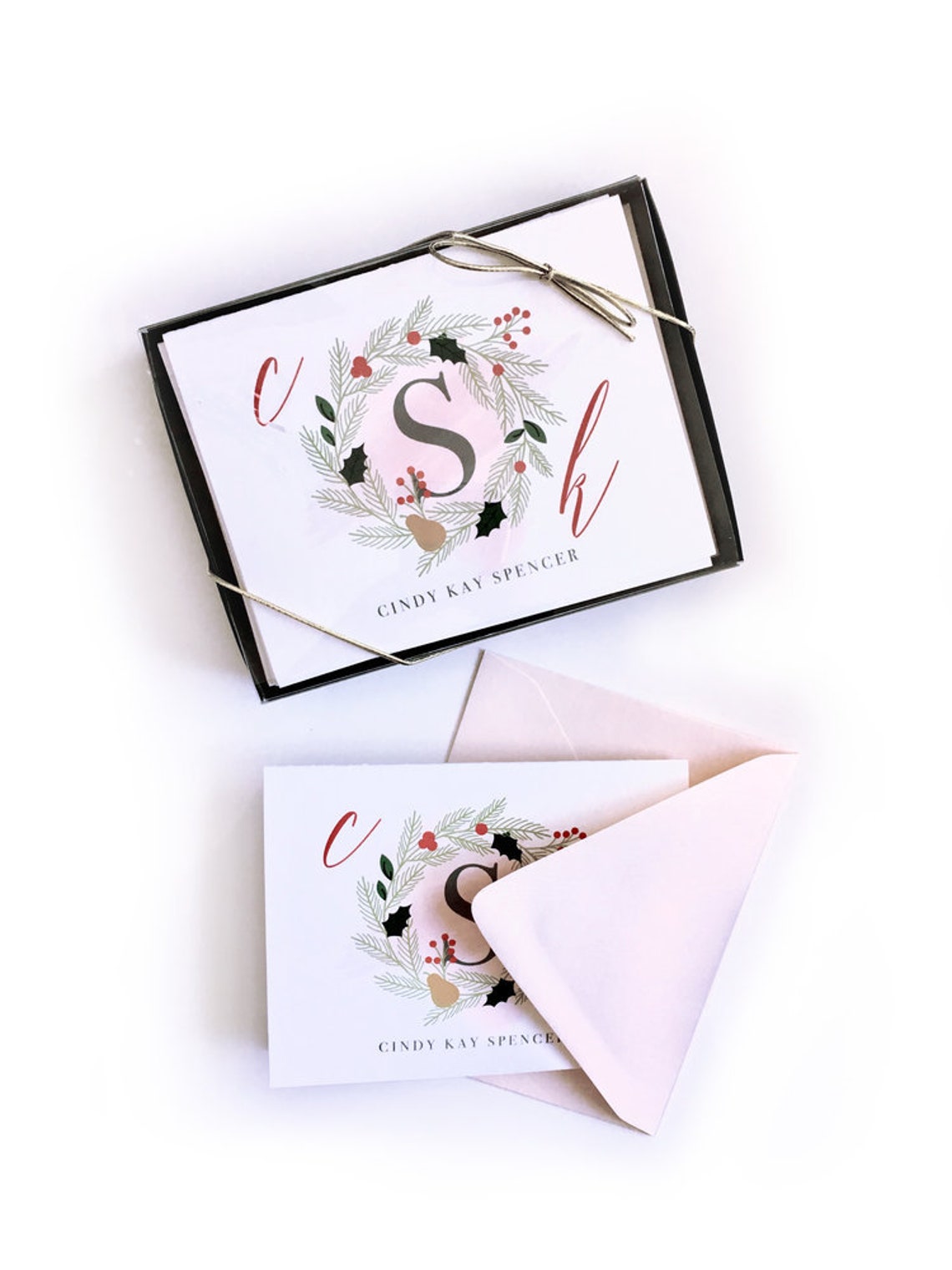 Holiday Wreath Monogram Stationery Custom Holiday Stationery Etsy