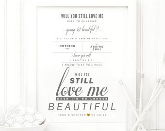 Lana Del Rey "Young and Beautiful" - Grey & Gold - Valentine's, Wedding Gift, Cotton, Paper Anniversary Gift, Song Lyrics, Art Print
