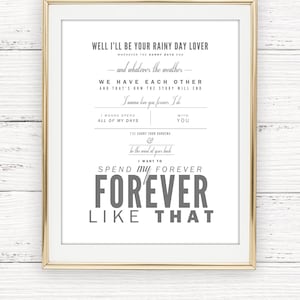 Huwelijkscadeau, Ben Rector &quot;Forever Like That&quot; - Valentijnsdag, huwelijkscadeau, papieren verjaardagscadeau, songteksten, kunstdruk