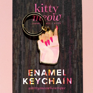 Pink Nails Manicure, Stylish & Cute Gold Enamel Keychain and Bag Charm | New Driver Gift Idea | Fancy Car Accessory | Stocking Stuffer