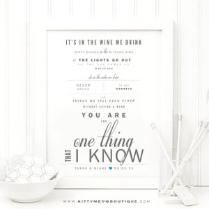 Drew Holcomb "Wine We Drink" - Gris y verde azulado - San Valentín, Regalo de bodas, Algodón, Regalo de aniversario de papel, Letras de canciones, Impresión de arte