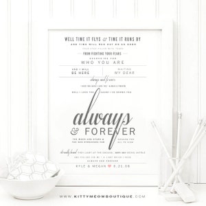 Light Gray & Blush, Cory Morrow "Always and Forever" - Regalo de boda / papel de aniversario, letra de canción de boda Impresión de arte mural - Cantidad. 1