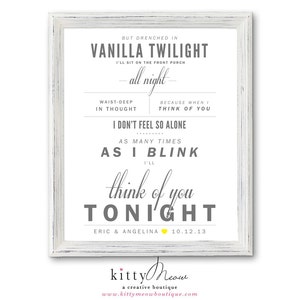 Regalo de boda, gris claro y amarillo, Owl City "Vanila Twilight" - Regalo de boda, Regalo de aniversario de papel, Letras de canciones Impresión de arte mural - Cant. 1