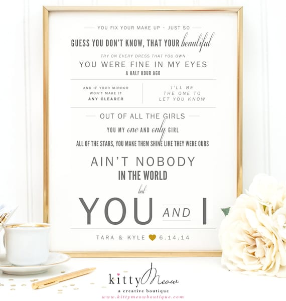 Light Gray Gold John Legend You And I Valentine S Day Gift Wedding Gift Paper Anniversary Gift Song Lyrics Wall Art Print