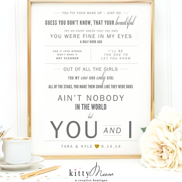 Herbst Deko, John Legend "You and I" - Valentinstagsgeschenk, Hochzeitsgeschenk, Papier Jubiläumsgeschenk, erster Tanz Songtext Wand Kunstdruck