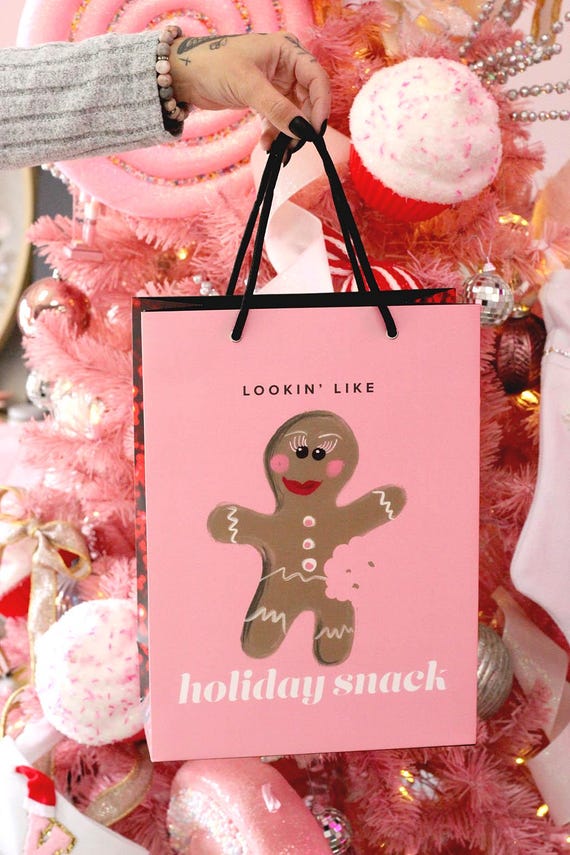 Gingerbread Holiday Snack, Pink Christmas Holiday Gift Bag