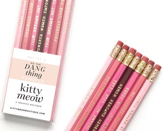 Do the Dang Thing - Inspirational Pink Pencils, Boss Babe Entrepreneur Gift  | Engraved Pencils | Pink Office Supplies |