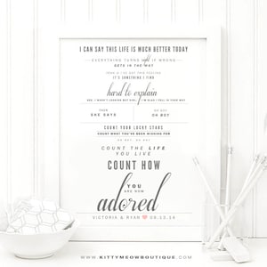 Regalo di nozze, Anima collettiva "Adored" - Grigio e Blush - San Valentino, Regalo di nozze, Cotone, Regalo di anniversario di carta, Testi di canzoni, Stampa artistica