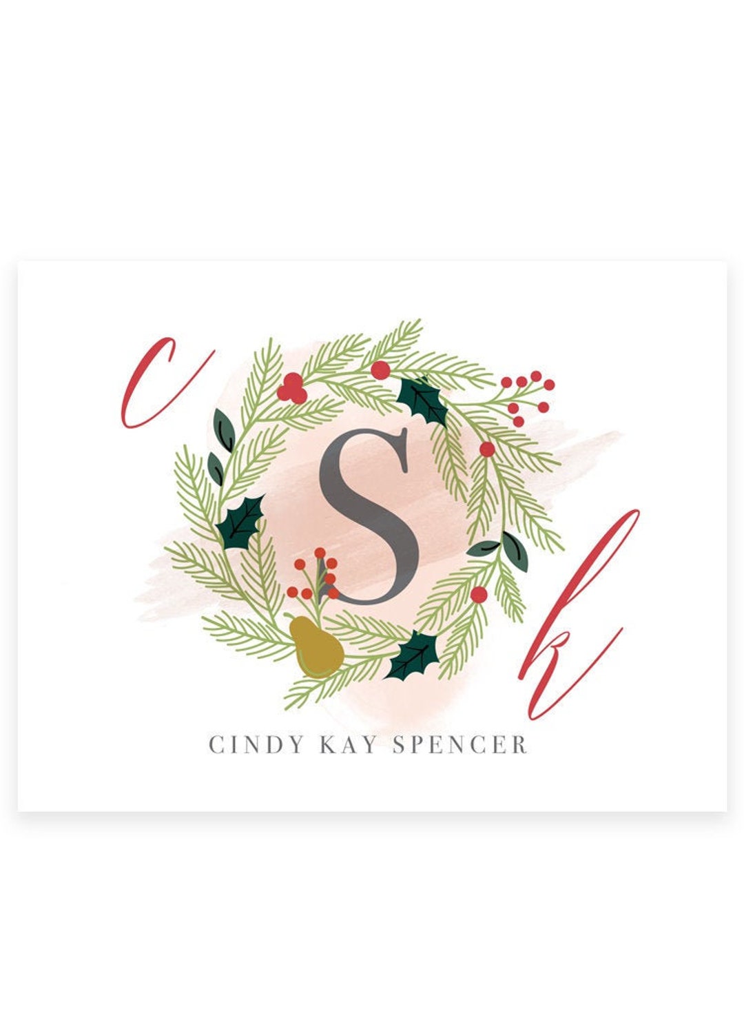 Holiday Wreath Monogram Stationery Custom Holiday Stationery Etsy