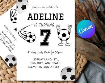Soccer Birthday Invitation, Editable Soccer Party Invite, Sports Theme, Kids Football Birthday, Instant Download, Digital Template