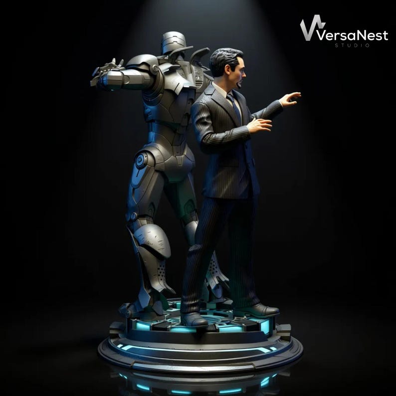 Tony Stark business suit sculpt with detailed hair and hands, resin model.