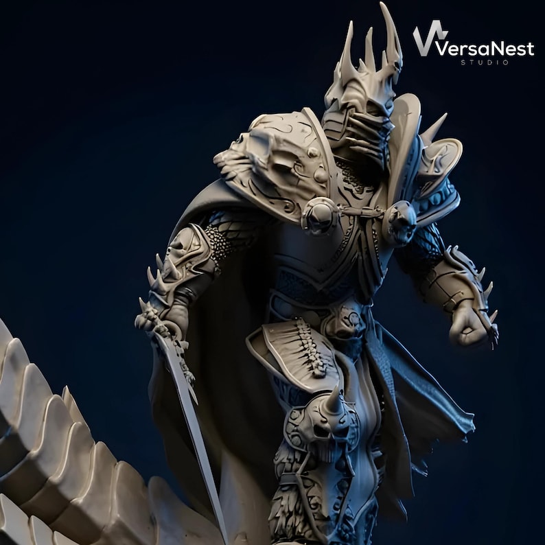 Epic fantasy Arthas 3D print STL model with armor and cape details