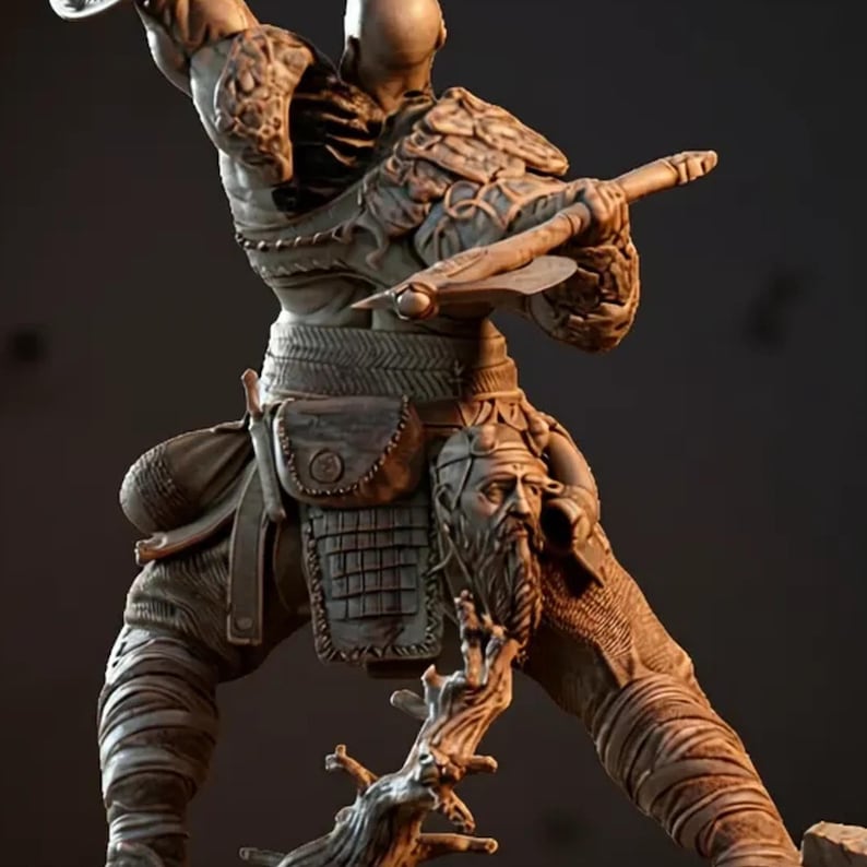 Norse-inspired God of War STL figure on detailed base