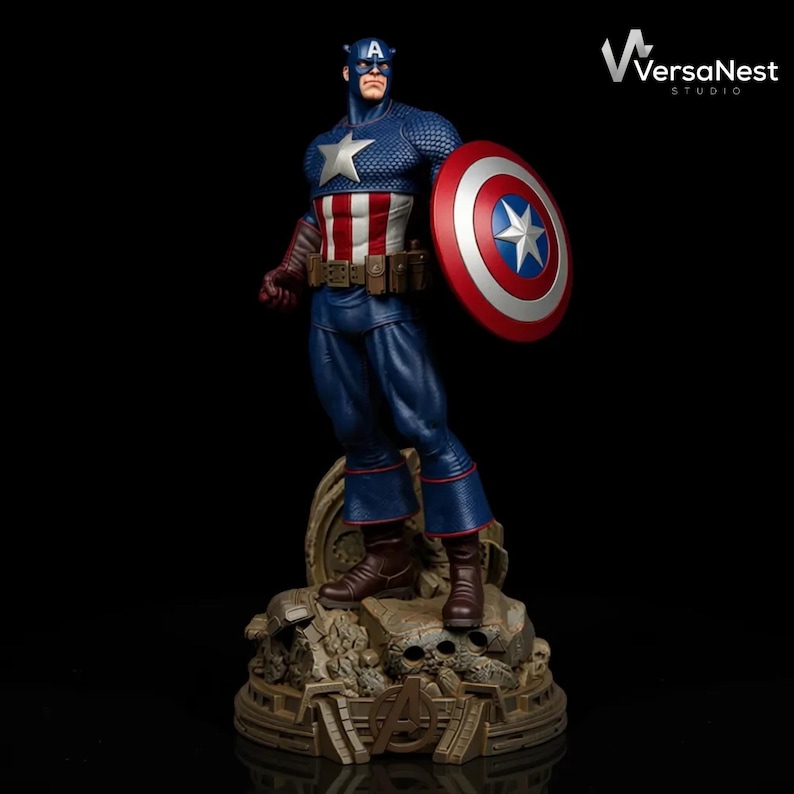 Captain America STL 3D model superhero statue with shield
