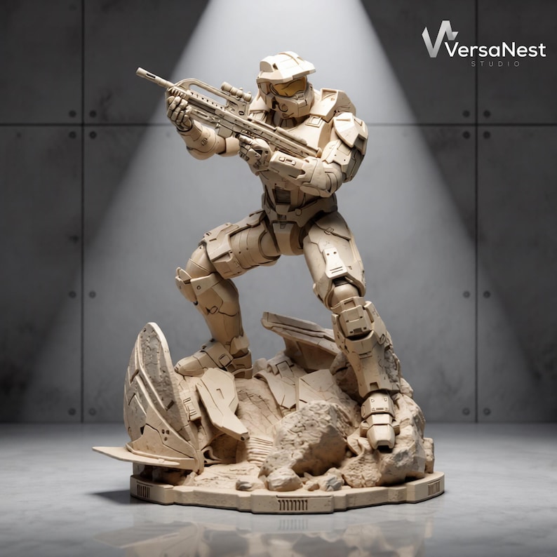 1:6 scale sci-fi Spartan warrior fan-art STL on battlefield base