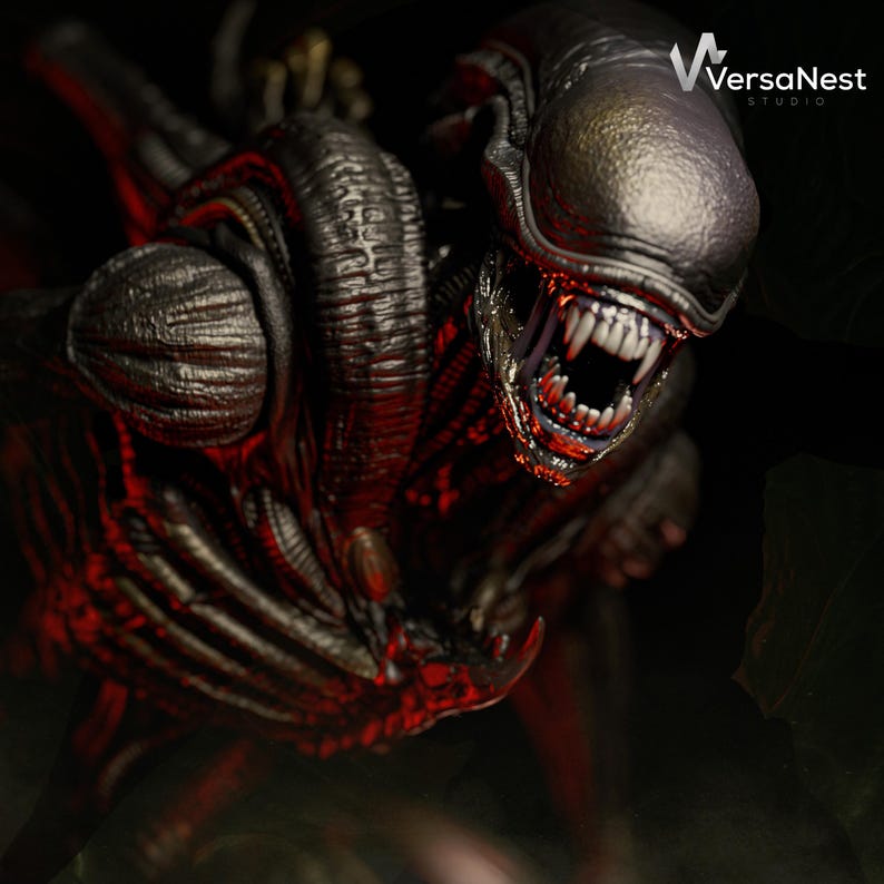 Close-up of Xenomorph digital sculpture showcasing fine details