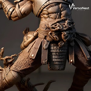 Kratos statue STL with shield and axe dynamic action pose