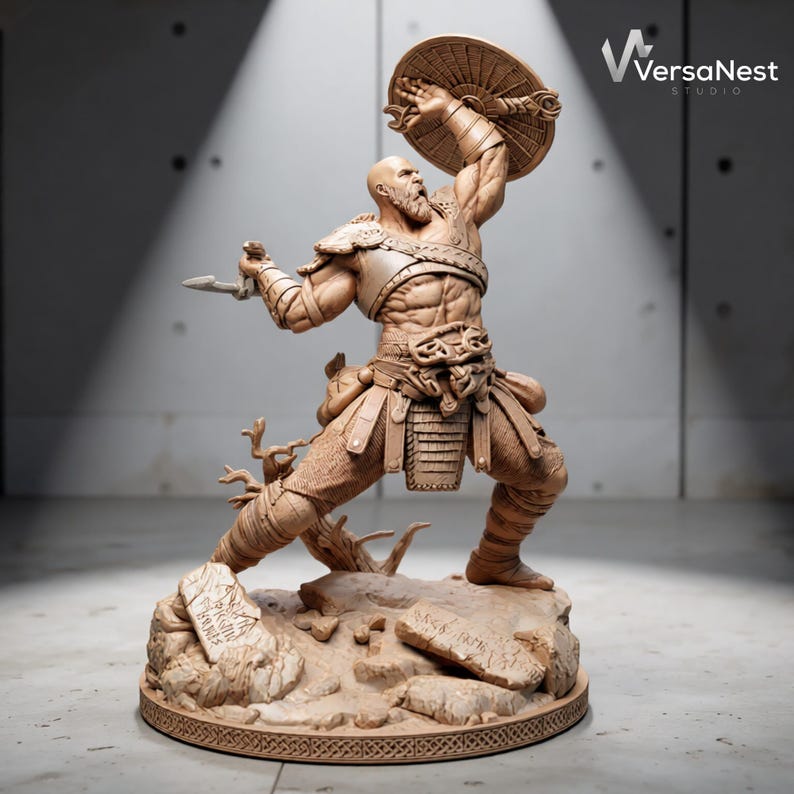 Kratos God of War STL 3D print statue full view