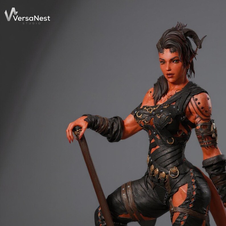 Karlach 3D printable Tiefling warrior figure
