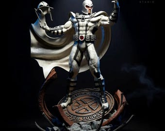 Magneto X-Force STL-beeld: meerdere schalen, niet-ondersteund | Hoog detail mannelijk superheldmodel en helmoptie | Dynamic Power Pose 3D-print