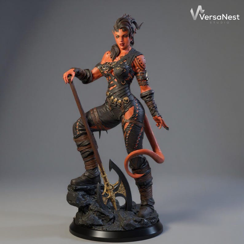Karlach STL 3D print model with axe and tail 2
