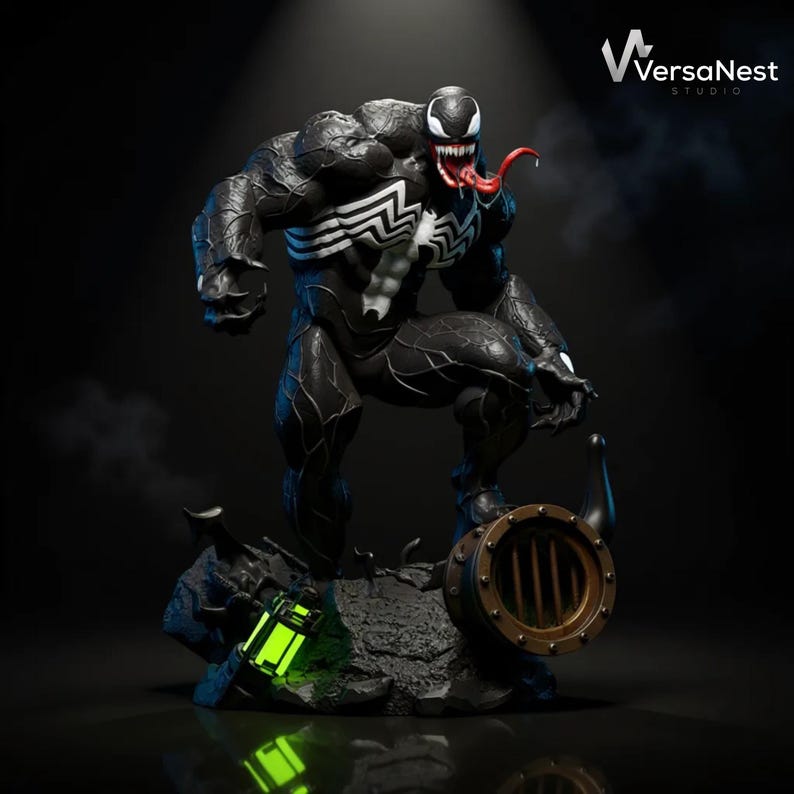 Venom 3D print STL full statue with sewer base 1