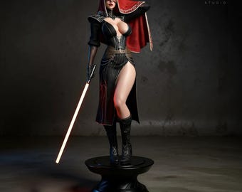 Vis Marr 3D druckbare Statue STL - Star Sci-Fi Kriegerin Figur | 1:4 Maßstab Bausatz (mit & ohne Support)