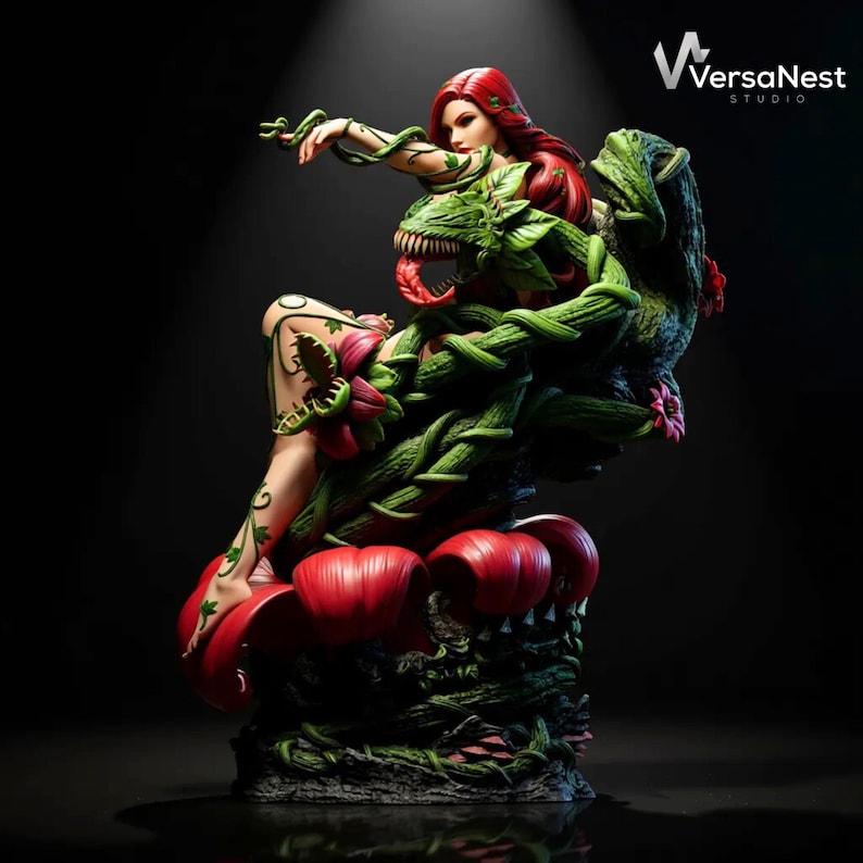 Poison Ivy character sitting on monstrous plant base 3D model