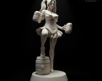 Barmaid Girl Fan Art STL File – 1:6 Scale Statue (Naked, Topless, Lingerie & Clothes Versions)