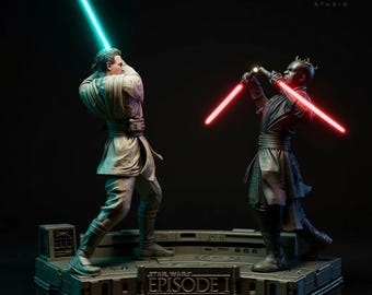 Obi-Wan vs Darth Maul Diorama STL | Star Wars Duel Scene | 1:6 Scale | High Detail 3D Model | Pre-Supported & One Piece Statue