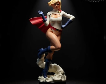 Power Girl STL | Multiple Scale Superhero Statue | High Detail Female Figure | Non Supported + Pre Supported | 3D Print Model