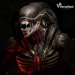 Pre-supported Xenomorph Alien 3D model ready for resin printers
