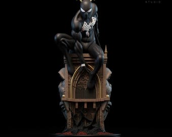 Archivo STL 1:8 de Spiderman Symbiote – Pose de trono gótico con traje negro – Estatua de resina para impresión 3D
