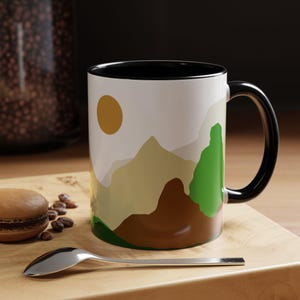 Taza de café con paisaje minimalista, regalo para amantes de la naturaleza, taza de té de cerámica, cerámica con vista panorámica, decoración de cocina con cordillera