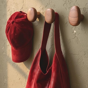 Solid Wood Wall Hooks | Pebble Shape Coat Rack | Modern Decorative Clothes Hanger | No Drill Cabinet Knobs | Minimalist Entryway Decor