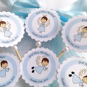 Set of 12 Angel cupcake toppers Baptism cupcake toppers Christening cupcake toppers Baptism Decoration Angel Boy Cupcake Toppers image 1