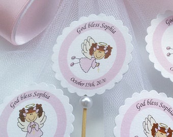 Set of 12 - Angel cupcake toppers - Baptism cupcake toppers - Christening cupcake toppers - Baptism Decoration - Angel Girl Cupcake Toppers