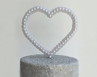 Heart Cake Topper - Wedding Cake Topper - Pearl Heart Cake Topper - Cake Decoration - Wedding table Decoration