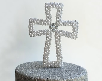 Perlen Kreuz Dekoration - Tortendekoration - Tortendekoration zur Taufe