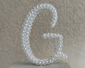 Wedding Letter Cake Topper - Letter G - Initial cake topper - Monogram Cake Topper -  Pearl Letter Cake Topper - Personalized