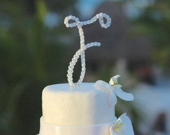 Topper de pastel de bodas - Topper de pastel monograma - Topper de pastel inicial - Topper de pastel de perlas - Topper de pastel de letras de perlas - Letra F