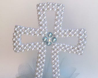 Cross Cake Topper- Pearl cross Cake Topper - Baptism Cake Topper - Christening Cake Topper - First Communion Cake topper - Cake deco - Boy
