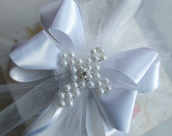 Cross Decoration - Baptism Decoration -  Centerpiece - Pearl cross Decoration - Candle Deco - Christening Decoration - Candle Loop - 1 pcs.