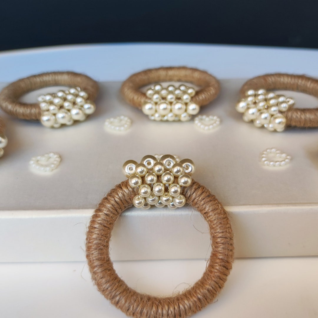 Hemp Rings Pearl Napkin Rings - Set of 6, Hemp Napkin Rings, Wedding Napkin Rings ...