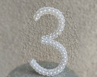 Number 3 Cake Topper, Birthday Cake Topper, Pearl Number 3 Cake Topper, Pearl Cake Topper, 3rd BIrthday Cake Topper, Number 3, Centerpiece