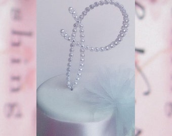 Wedding Cake Topper - Letter P Cake Topper - Monogram Cake Topper - Initial Cake Topper - Pearl Cake Topper - Pearl Letter Cake Topper