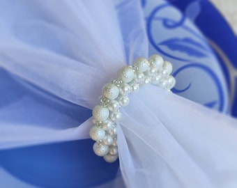 Wedding Napkin Rings - 6 pcs, White Napkin Rings, Pearl Napkin Rings, Wedding Table Decoration, Pearl Napkin Holders