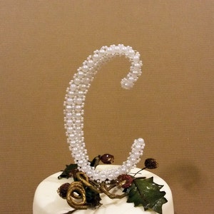 Adorno para tarta de bodas - Adorno para tarta con monograma - Adorno para tarta con inicial - Adorno para tarta con perla - Adorno para tarta con letra de perla - Letra C