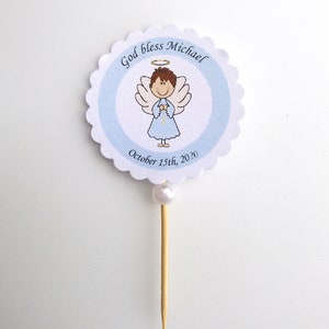 Set of 12 Angel cupcake toppers Baptism cupcake toppers Christening cupcake toppers Baptism Decoration Angel Boy Cupcake Toppers image 2